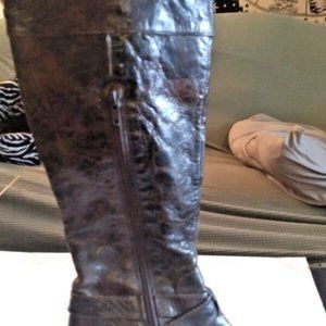 Born Crown Brown Crackle BOOTS Leather KNEE HIGH RIDING ZIPPER, #N05516 SIZE 7.5